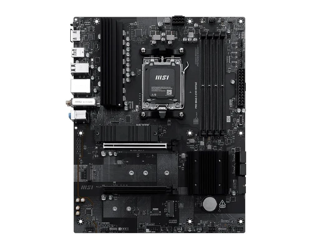 Pagrindinė plokštė PRO B840-S EVO WIFI6E | MSI procesorių šeima AMD | Procesoriaus lizdas AM5 | Palaikomos standžiojo disko sąsajos SATA, M.2 | SATA jungčių skaičius 4 aprašymas - Prekės nuotrauka