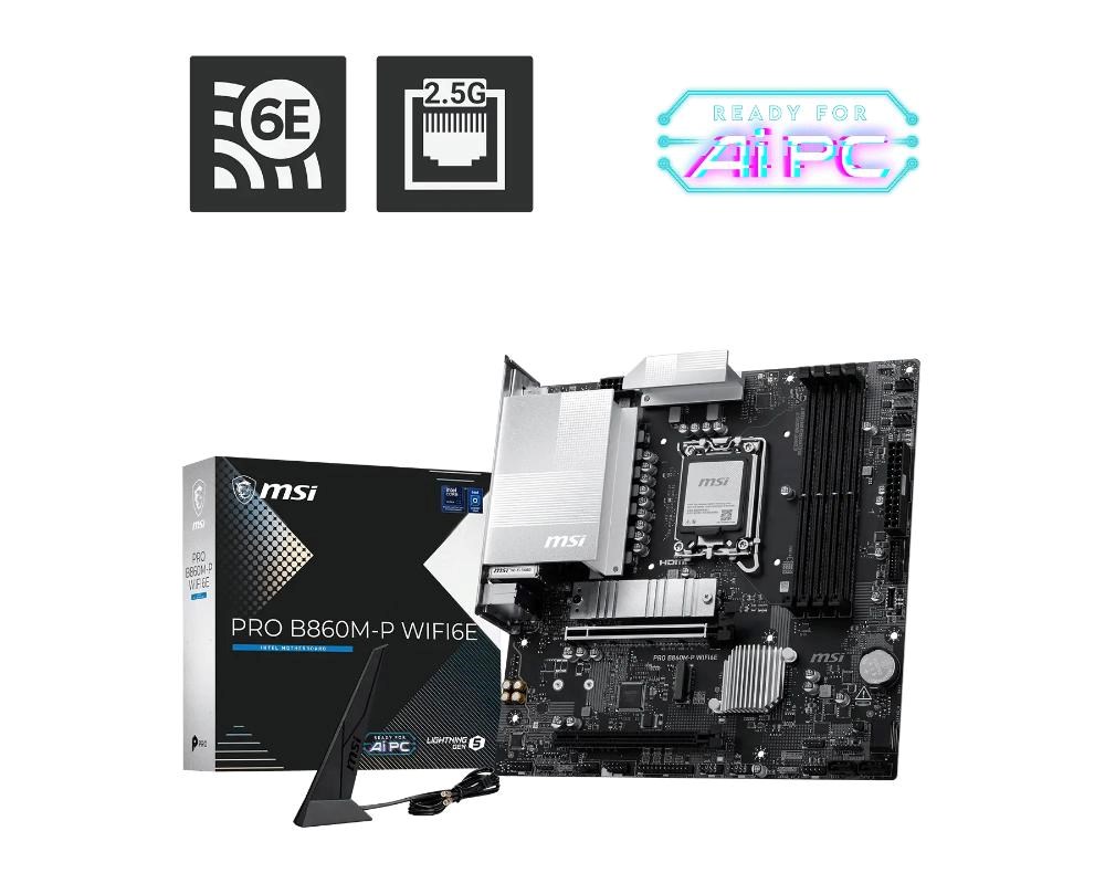 Pagrindinė plokštė MSI MB Sc LGA1851 PRO B860M-P WIFI6E, Intel B860, 4xDDR5, WiFi, 2xDP, 1xHDMI, 1xVGA, mATX aprašymas - Prekės nuotrauka
