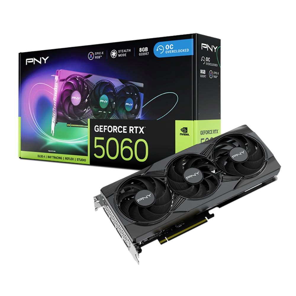 RAM PNY VGA Nvidia GeForce RTX 5060 8GB ARGB, RTX 5060, 8GB GDDR7, 3xDP, 1xHDMI aprašymas - Prekės nuotrauka