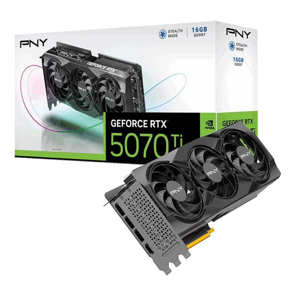 RAM PNY VGA Nvidia GeForce RTX 5070 Ti 16GB Triple Fan, RTX 5070 Ti, 16GB DDR7, 3xDP, 1xHDMI aprašymas - Prekės nuotrauka