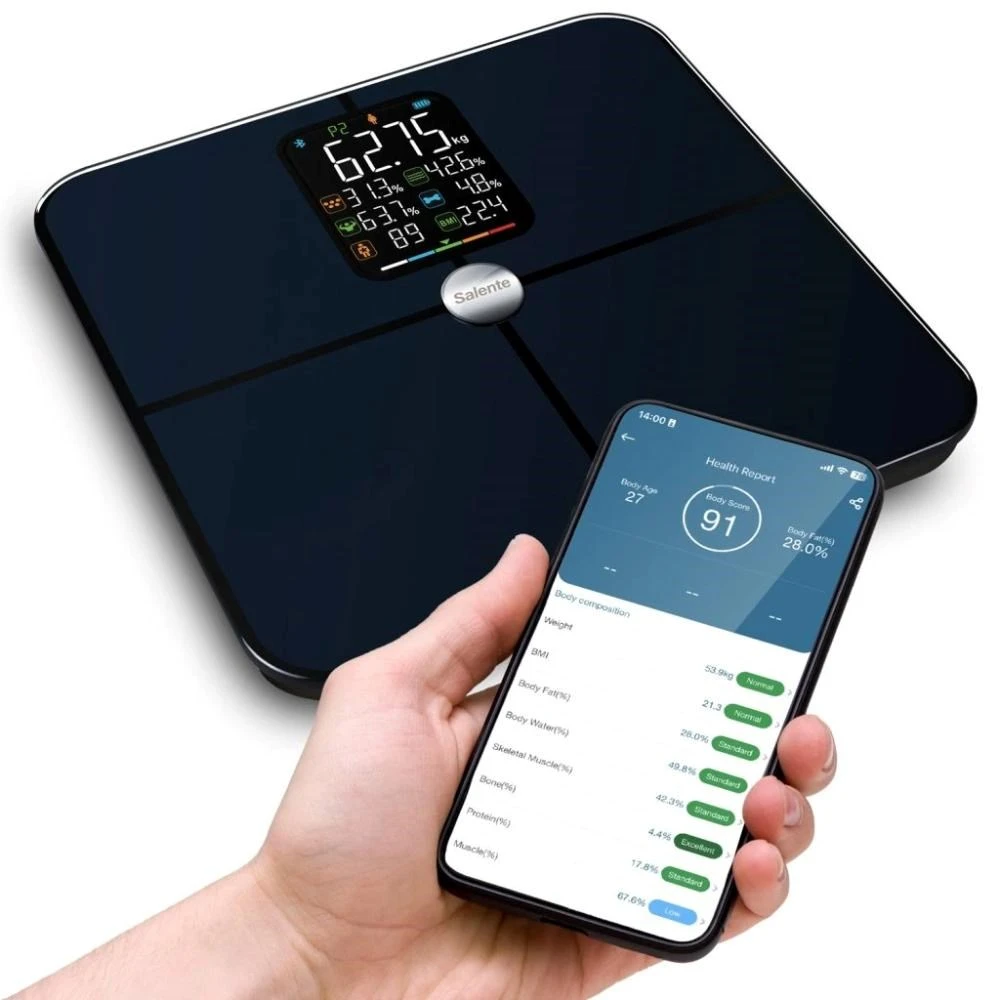 „Evolveo Salente BodyFit“ išmaniosios asmeninės diagnostinės fitneso svarstyklės, su „Bluetooth“, juodos aprašymas - Prekės nuotrauka