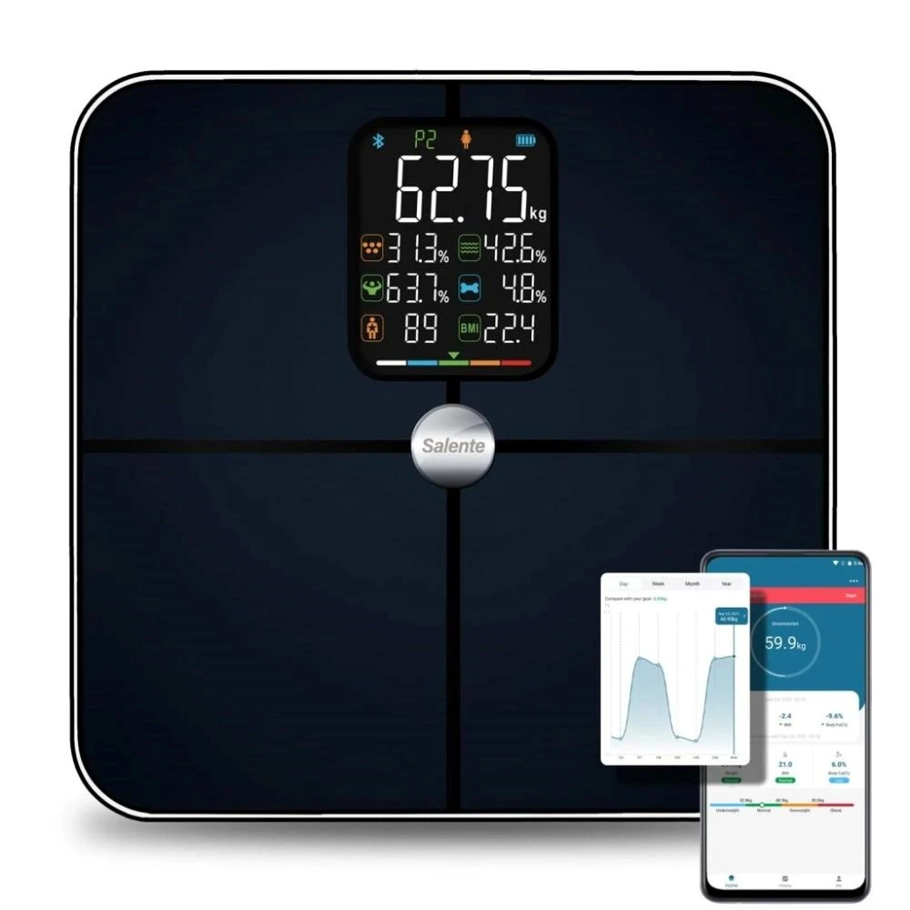„Evolveo Salente BodyFit“ išmaniosios asmeninės diagnostinės fitneso svarstyklės, su „Bluetooth“, juodos aprašymas - Prekės nuotrauka