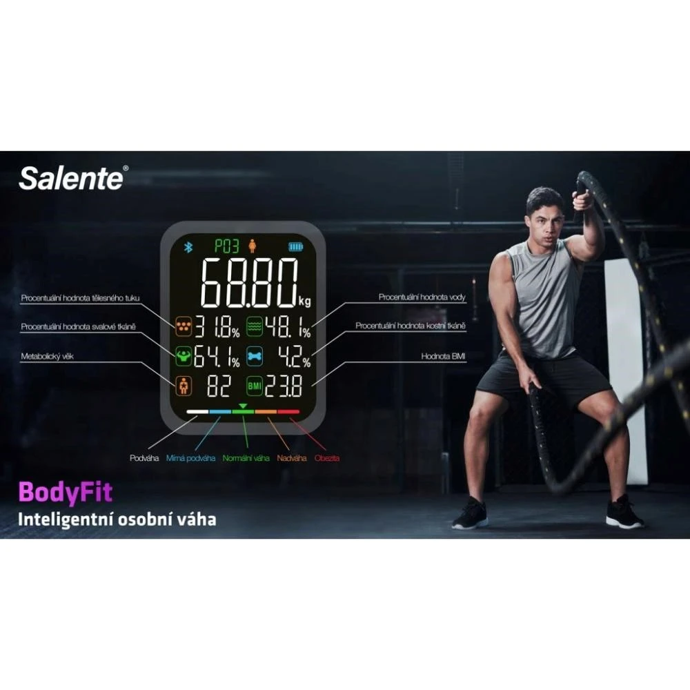 „Evolveo Salente BodyFit“ išmaniosios asmeninės diagnostinės fitneso svarstyklės, su „Bluetooth“, juodos aprašymas - Prekės nuotrauka