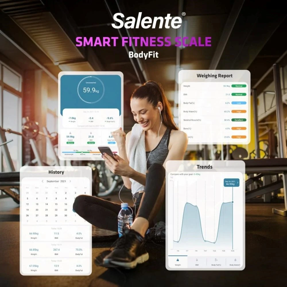 „Evolveo Salente BodyFit“ išmaniosios asmeninės diagnostinės fitneso svarstyklės, su „Bluetooth“, juodos aprašymas - Prekės nuotrauka