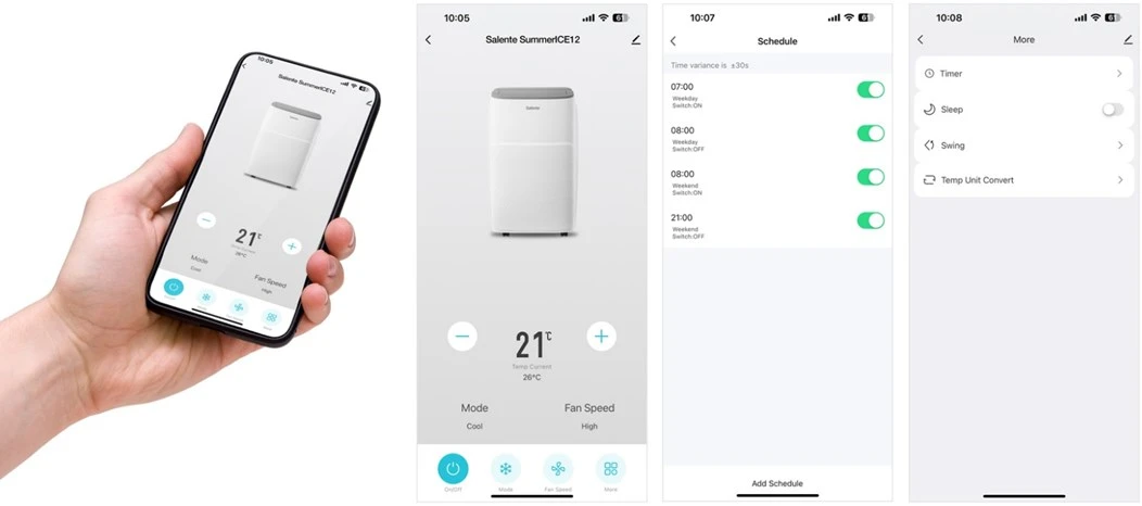 Oro kondicionierius Evolveo Salente SummerICE12, išmanusis mobilusis oro kondicionierius, 12000 BTU, WiFi + Bluetooth, nuotolinio valdymo pultas aprašymas - Prekės nuotrauka