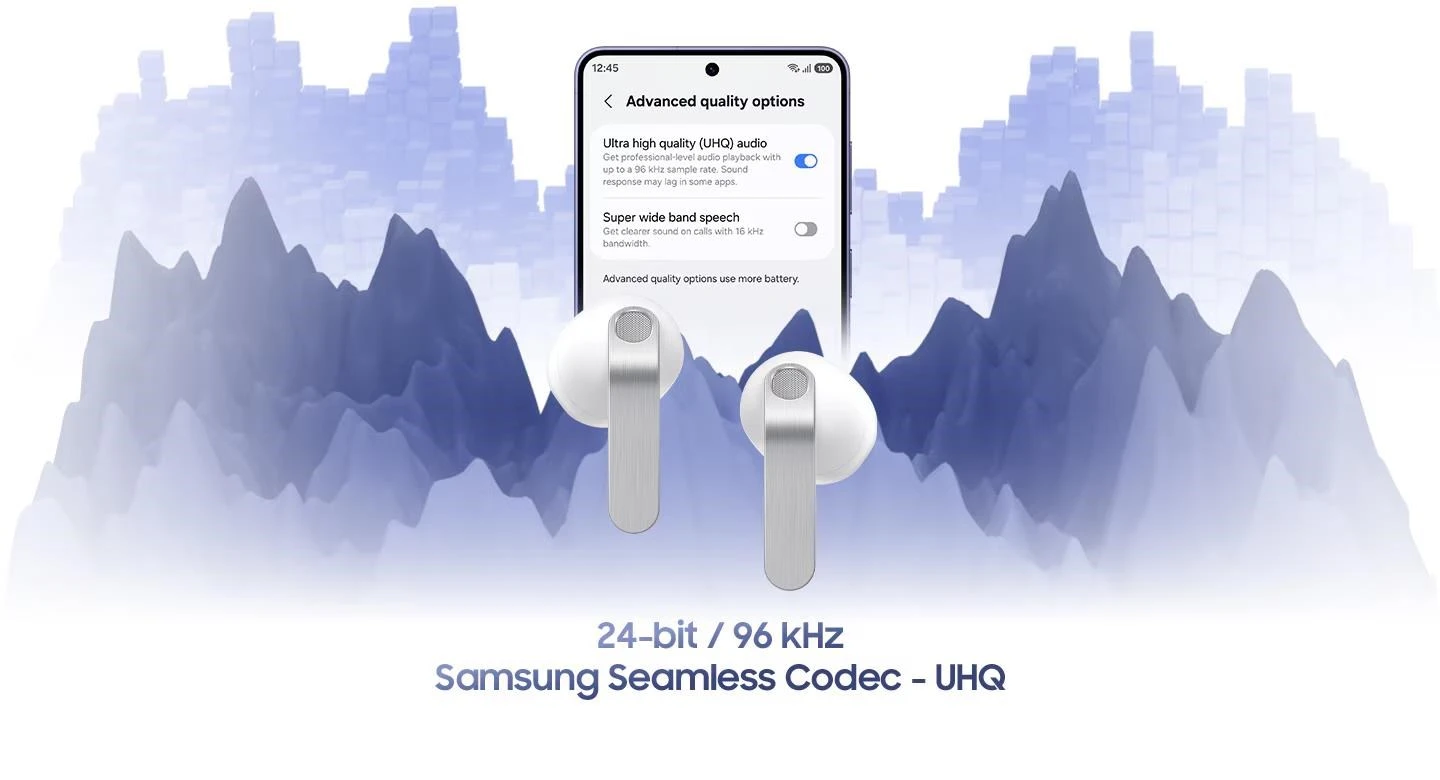 „Samsung Galaxy Buds4“ baltos spalvos (platinamos visame pasaulyje) aprašymas - Prekės nuotrauka