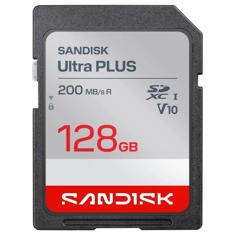 Atminties kortelė Sandisk Ultra PLUS SDXC karta 128GB UHS-I, V10, U1, C10, (200MB/s) aprašymas - Prekės nuotrauka Atminties kortelė Sandisk Ultra PLUS SDXC karta 128GB UHS-I, V10, U1, C10, (200MB/s) aprašymas - Prekės nuotrauka