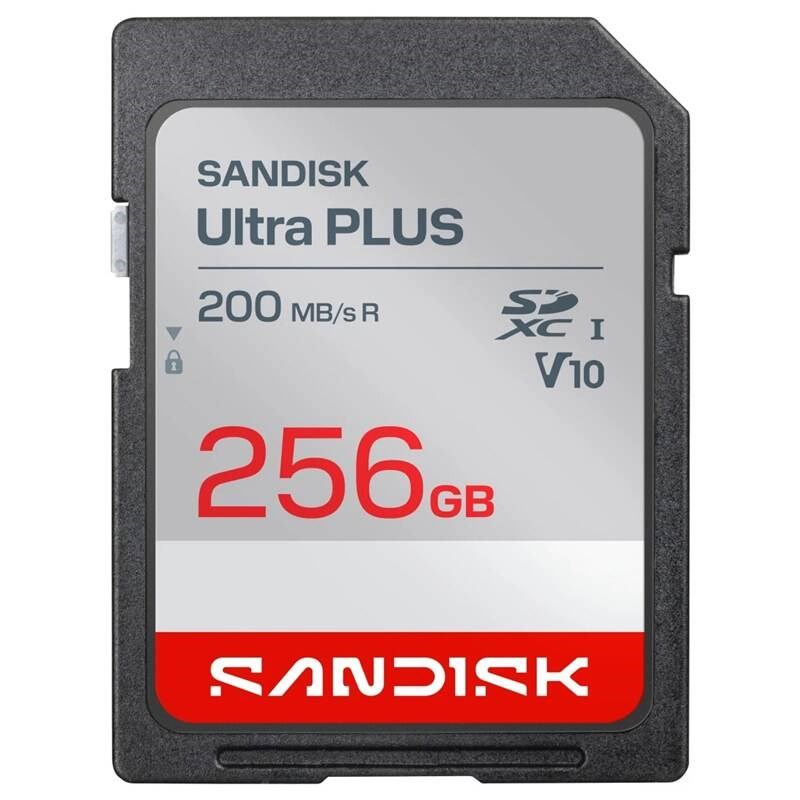 Atminties kortelė Sandisk Ultra PLUS SDXC karta 256GB UHS-I, V10, U1, C10, (200MB/s) aprašymas - Prekės nuotrauka
