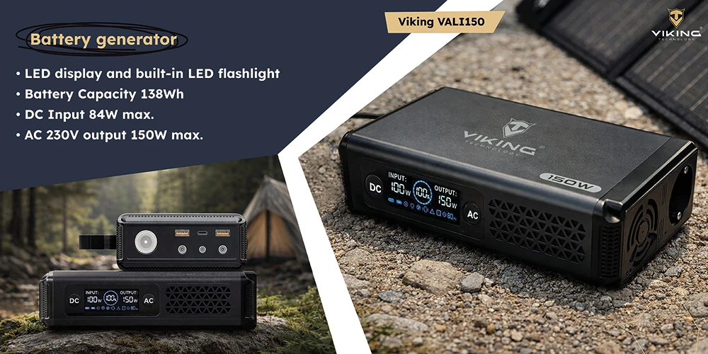 Azo Set bateriowy generátor Viking VALI150 a panel słoneczny Viking L60 PD aprašymas - Prekės nuotrauka