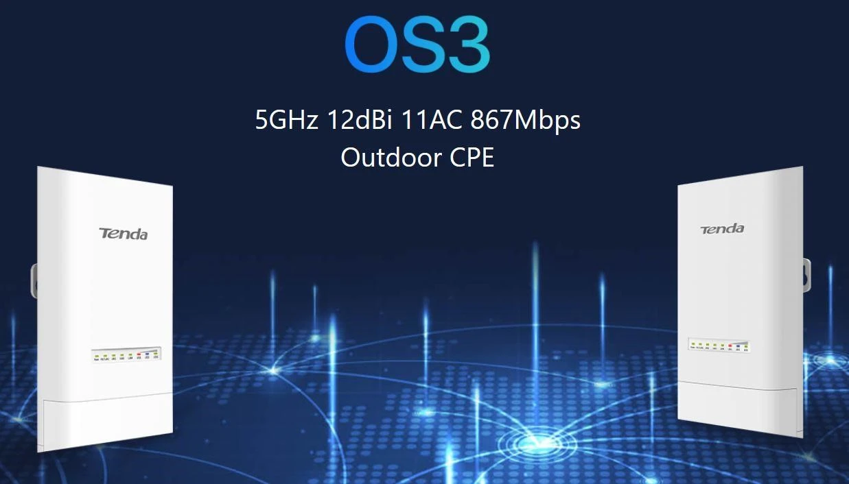 Tenda OS3 Wireless Outdoor CPE 5 GHz, 802.11ac/a/n, 867 Mb/s, 4x LAN, 12 dBi, Pass. PoE, IP65 aprašymas - Prekės nuotrauka Tenda OS3 Wireless Outdoor CPE 5 GHz, 802.11ac/a/n, 867 Mb/s, 4x LAN, 12 dBi, Pass. PoE, IP65 aprašymas - Prekės nuotrauka
