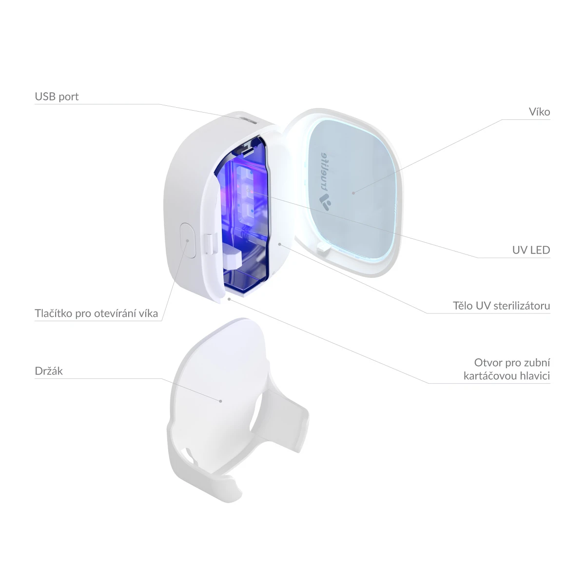 Dantų šepetėlis TrueLife SonicBrush UV Sterilizer bílá aprašymas - Prekės nuotrauka Dantų šepetėlis TrueLife SonicBrush UV Sterilizer bílá aprašymas - Prekės nuotrauka