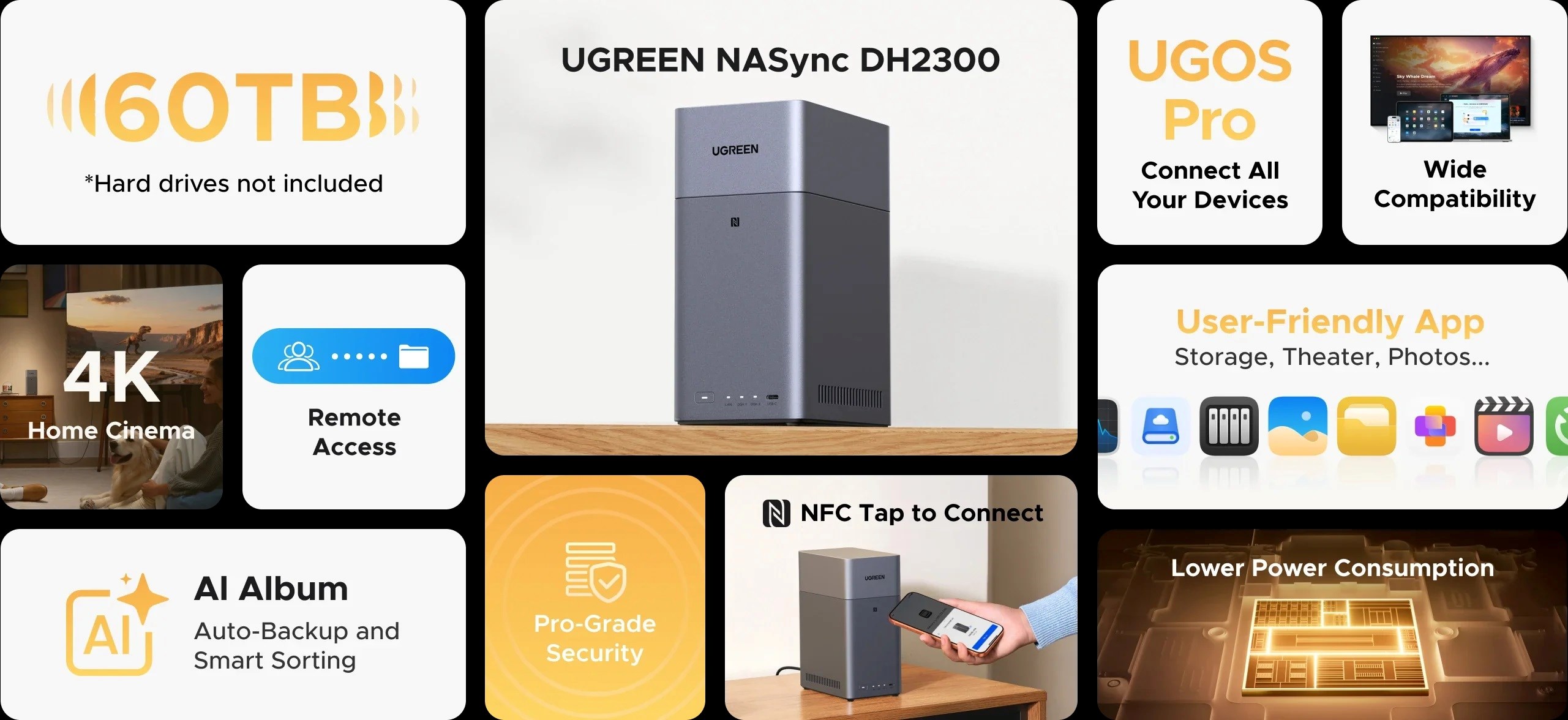 Serveris Ugreen UGREEN DH2300 2 skyrių NAS ARM A72+A53 bediskis ES + HDMI kabelis aprašymas - Prekės nuotrauka Serveris Ugreen UGREEN DH2300 2 skyrių NAS ARM A72+A53 bediskis ES + HDMI kabelis aprašymas - Prekės nuotrauka