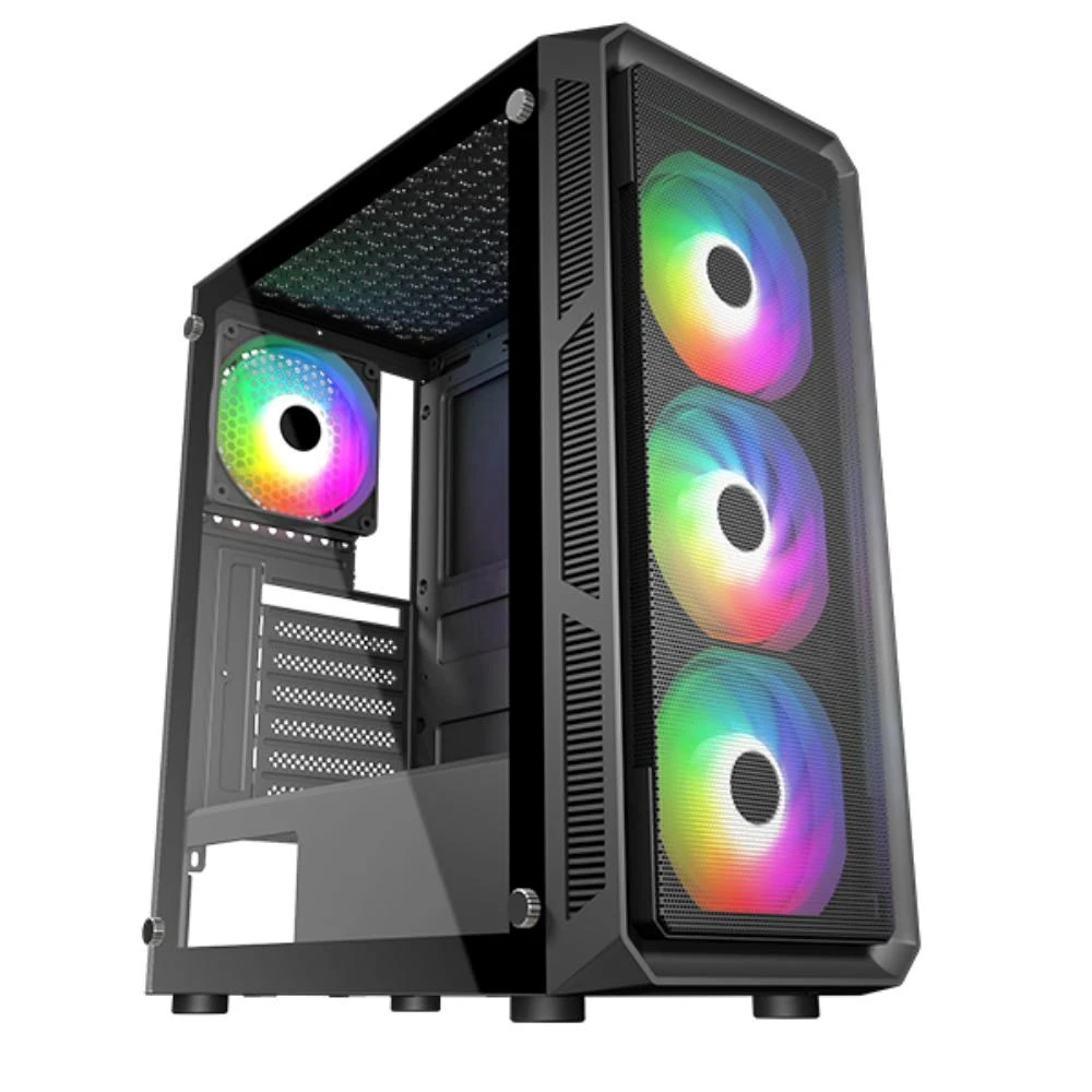 Vein X „VeinX“ korpusas „HERMES MESH Mid Tower“, ATX, 1xUSB 3.0, 2xUSB 2.0, 4x ARGB ventiliatoriai, ARGB valdiklis, juodas aprašymas - Prekės nuotrauka