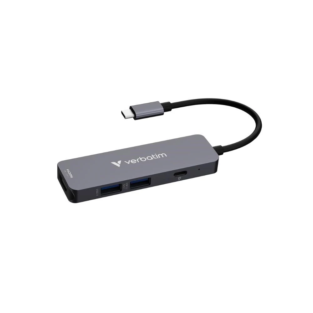 VERBATIM Dokovací stanice USB-C, 4v1, HDMI, USB-C PD, USB 3.0, USB 2.0, pilka aprašymas - Prekės nuotrauka