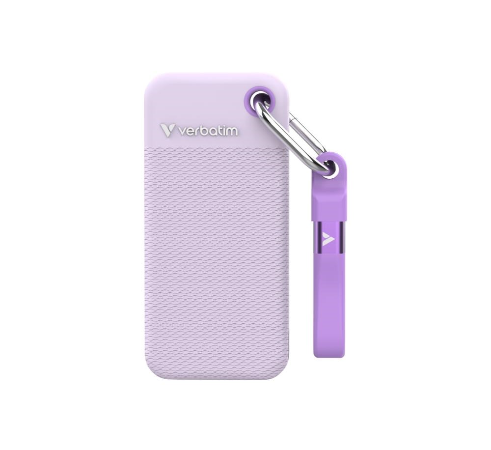 Kietasis diskas Dysk Zewnętrzny Verbatim Pocket SSD 2TB USB-C 3.2 gen.2 balta-violetinė 32323 aprašymas - Prekės nuotrauka