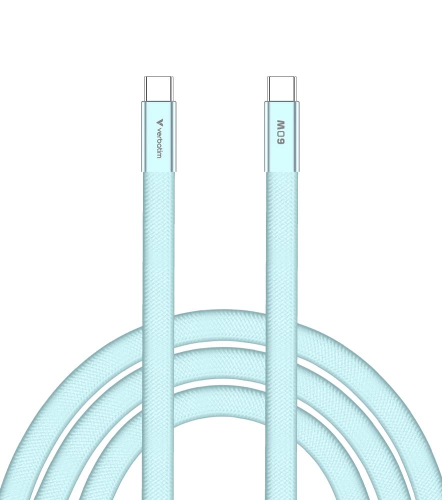 Kabelis Verbatim Sync & Charge SoftTouch USB-C į USB-C 60W PD3.0 120cm žydros spalvos 30273 aprašymas - Prekės nuotrauka