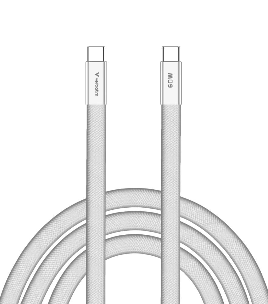 Kabelis Verbatim Sync & Charge SoftTouch USB-C į USB-C 60W PD3.0 120cm baltos spalvos 30274 aprašymas - Prekės nuotrauka