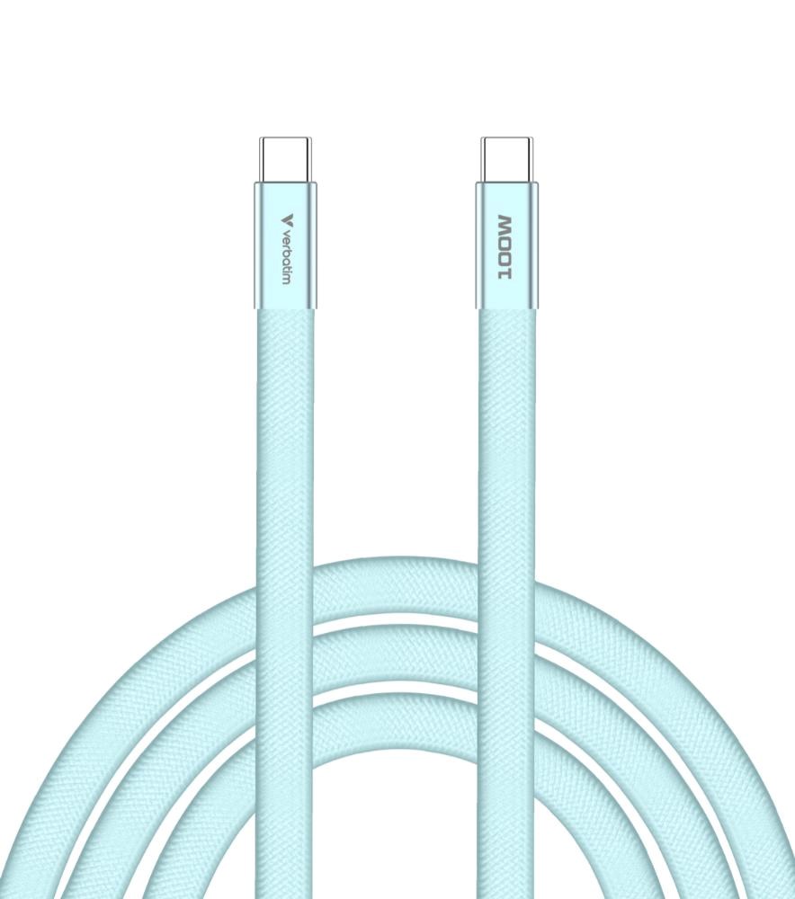 Kabelis Verbatim Sync & Charge SoftTouch USB-C į USB-C 100W PD3.0 120cm žydros spalvos 30276 aprašymas - Prekės nuotrauka