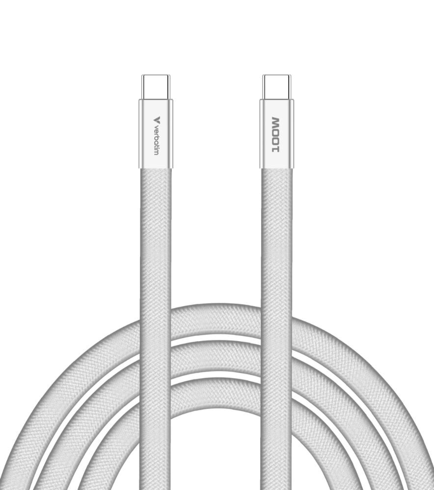 Kabelis Verbatim Sync & Charge SoftTouch USB-C į USB-C 100W PD3.0 120cm baltos spalvos 30277 aprašymas - Prekės nuotrauka