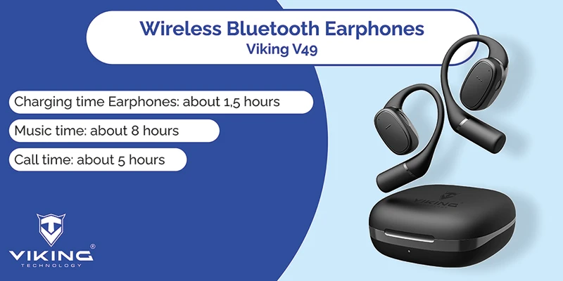Ausinės Viking bluetooth ausinės su mikrofonu V49 juoda aprašymas - Prekės nuotrauka