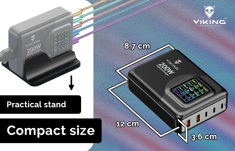 Įkroviklis Viking Viking nabíječka USB GaN 200W PD Pro aprašymas - Prekės nuotrauka