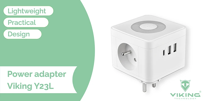 Viking maitinimo adapteris Y23L, 2x 230 V, 1x USB-A, 2x USB-C, jutiklinė lemputė, juoda aprašymas - Prekės nuotrauka