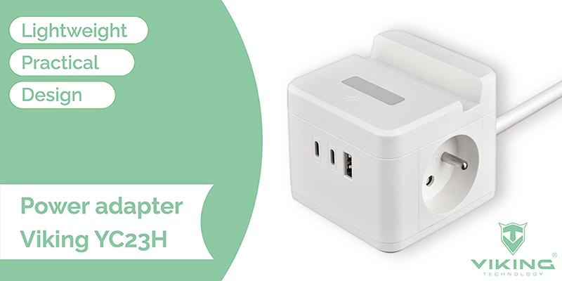 Viking maitinimo adapteris YC23H, 2x 230 V, 1x USB-A, 2x USB-C, jutiklinė lemputė, stovo funkcija, balta aprašymas - Prekės nuotrauka Viking maitinimo adapteris YC23H, 2x 230 V, 1x USB-A, 2x USB-C, jutiklinė lemputė, stovo funkcija, balta aprašymas - Prekės nuotrauka