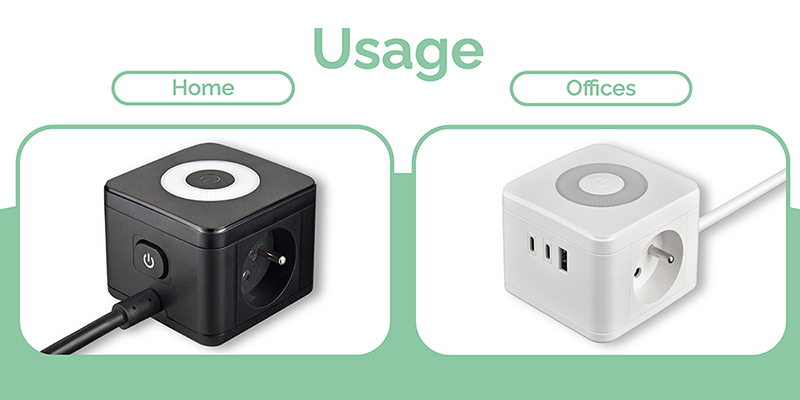 Viking maitinimo adapteris YC23L, 2x 230 V, 1x USB-A, 2x USB-C, jutiklinis šviestuvas, ilgis 1,4 m, juodas aprašymas - Prekės nuotrauka