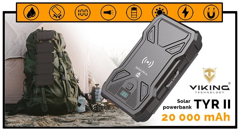 Viking saulės lauko maitinimo blokas TYR II 20000 mAh, bevielis įkrovimas aprašymas - Prekės nuotrauka