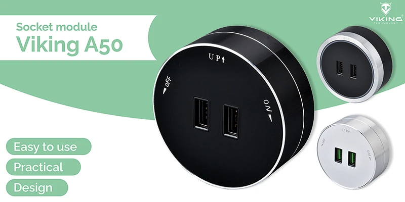 Viking lizdo modulis A50, 2x USB-A, sidabrinė aprašymas - Prekės nuotrauka
