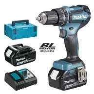 Makita DHP485RFJ Akumuliatorinis smūginis gręžtuvas, 18 V, 2x 3,0 Ah Li-ion, 50/25 Nm, 1,7kg, LED, BL-motor, MAKPACK