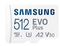 Atminties kortelė Samsung Micro SD Card EVO PLUS 512 GB Micro SDXC Flash atminties klasė 10 SD adapter/Baltos spalvos