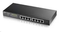Šakotuvas ZYXEL GS1900-8HP V3, 8-PORT GBE L2 POE SMART SWITCH, 802.3AT, DESKTOP, FANLESS, 77 WATT (5Y WARRANTY)