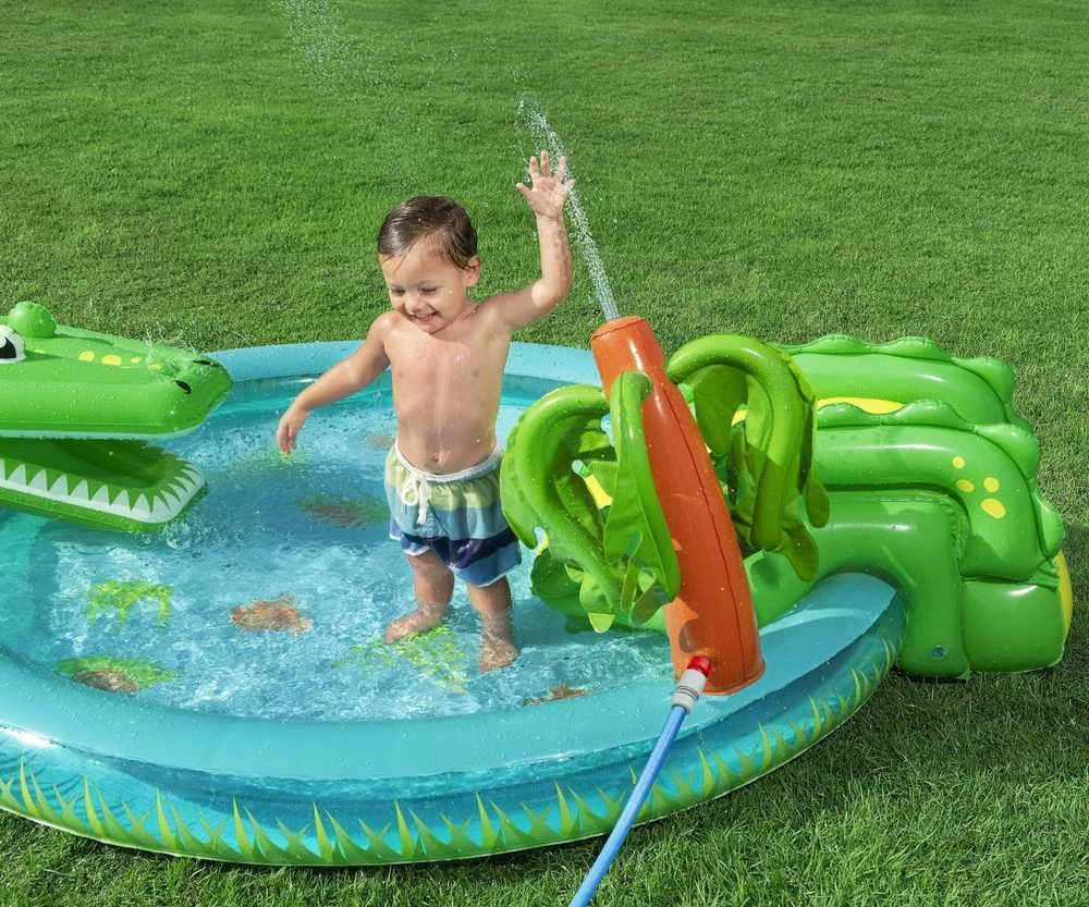 Bestway pripučiama žaidimų aikštelė CROCODILE čiuožykla + purkštuvas + kamuoliukai 53166
