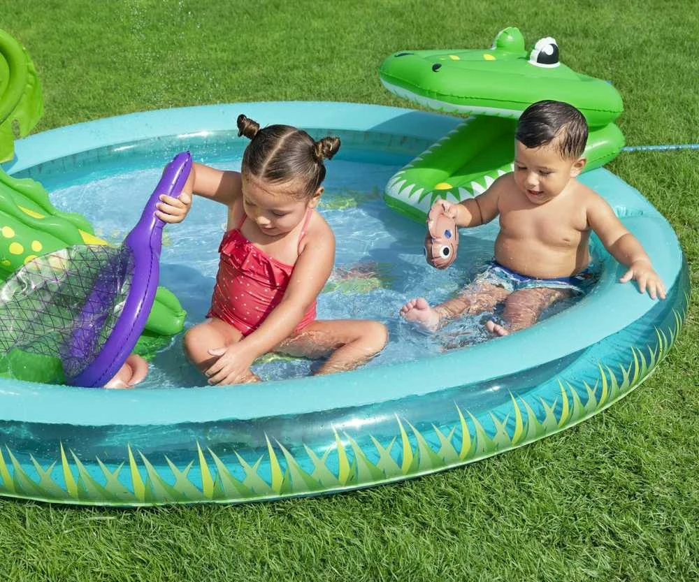 Bestway pripučiama žaidimų aikštelė CROCODILE čiuožykla + purkštuvas + kamuoliukai 53166
