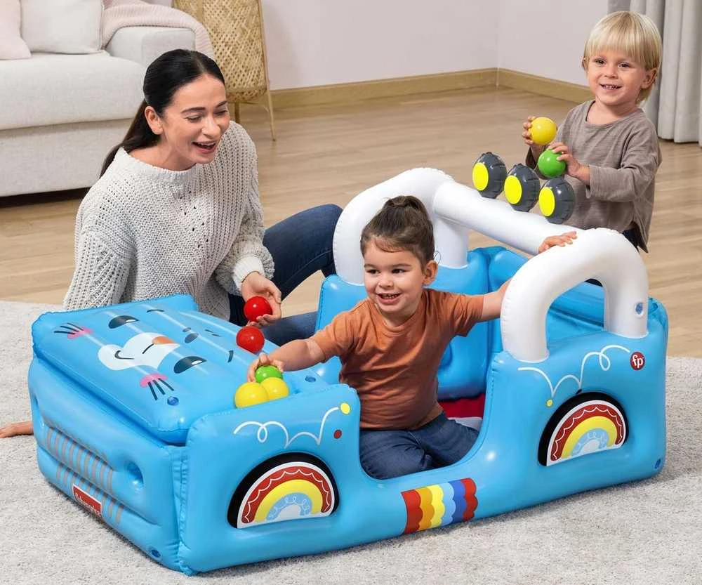 Bestway 93577 „Fisher-Price“ pripučiamas automobilis su kamuoliukais 1,17 m x 76 cm x 61 cm