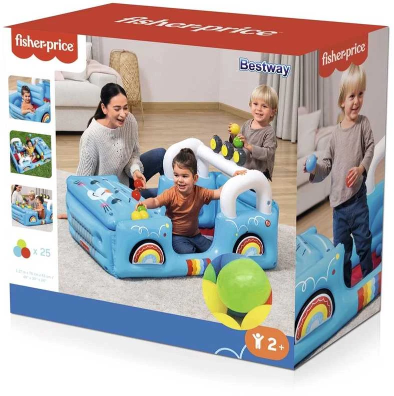 Bestway 93577 „Fisher-Price“ pripučiamas automobilis su kamuoliukais 1,17 m x 76 cm x 61 cm