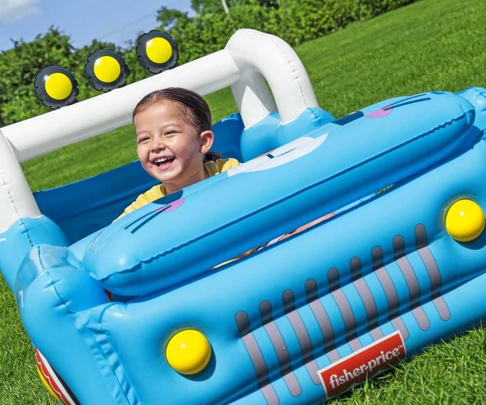 Bestway 93577 „Fisher-Price“ pripučiamas automobilis su kamuoliukais 1,17 m x 76 cm x 61 cm