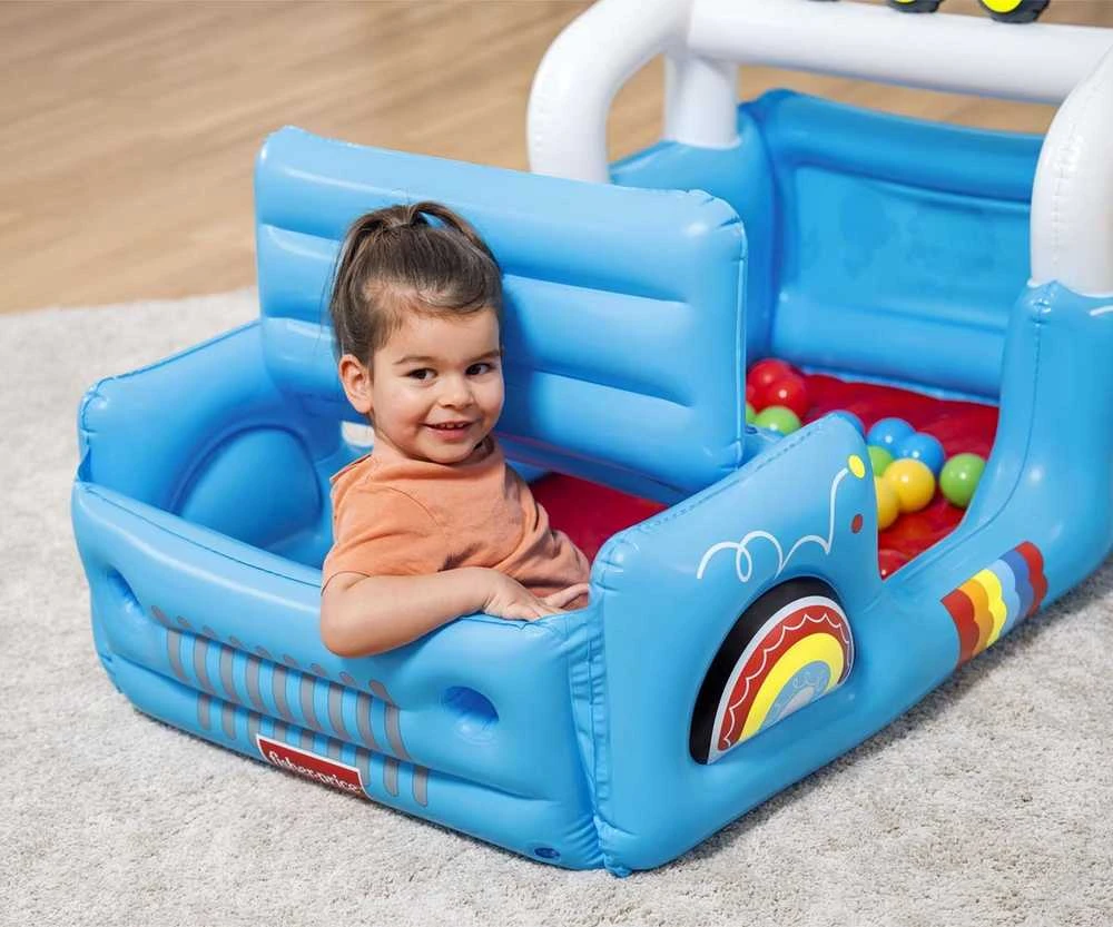Bestway 93577 „Fisher-Price“ pripučiamas automobilis su kamuoliukais 1,17 m x 76 cm x 61 cm
