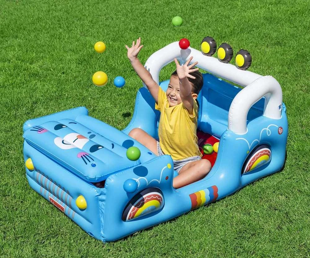 Bestway 93577 „Fisher-Price“ pripučiamas automobilis su kamuoliukais 1,17 m x 76 cm x 61 cm