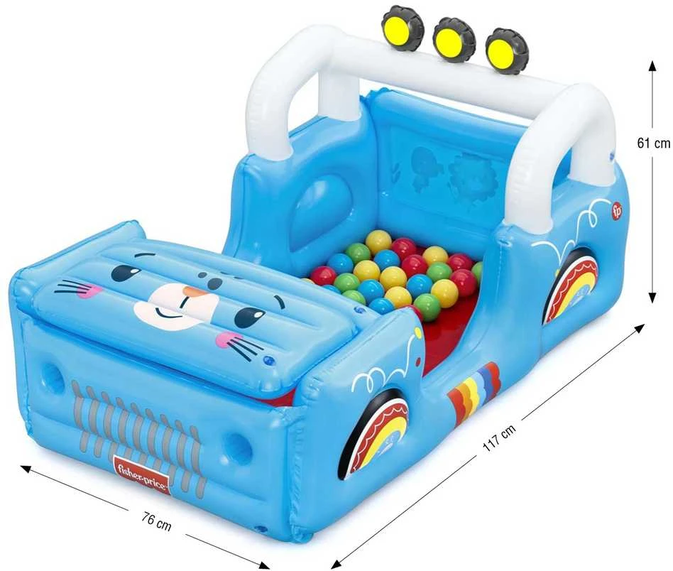 Bestway 93577 „Fisher-Price“ pripučiamas automobilis su kamuoliukais 1,17 m x 76 cm x 61 cm