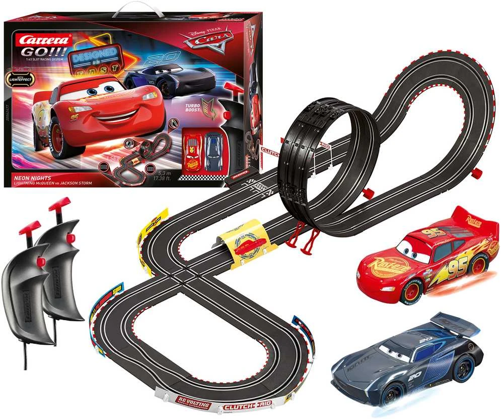 Milly Mally Carrera Go Cars – Neon Nights 5,3 m trasos rinkinys su nuotolinio valdymo automobiliukais