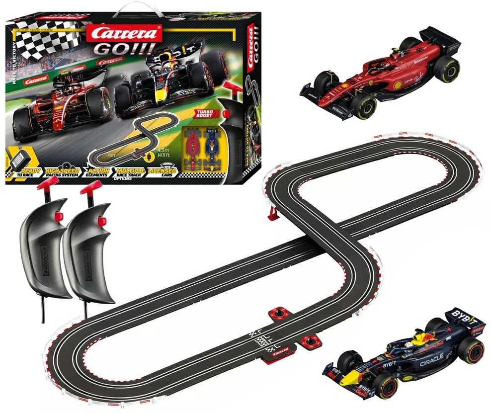 Automobilių Lenktynių Rinkinys - Carrera 1:43 Go Race To Victory (trasos, 2 automobiliai, valdikliai, maitinimo šaltinis)
