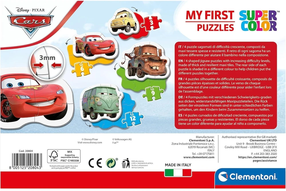 Dėlionė Clementoni Supercolor dėlionių rinkinys "Cars" 3-6-9-12 pcs