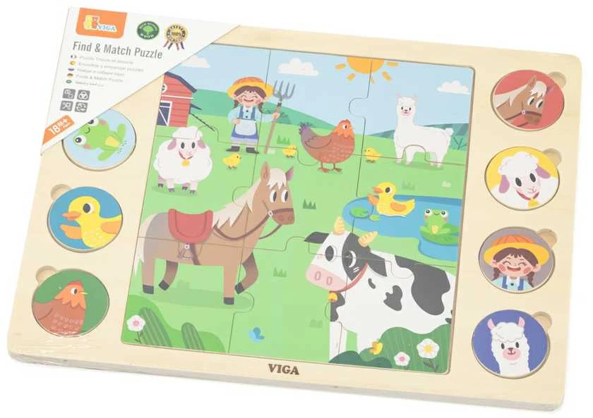 Viga Toys Mediniai dėlionės puzzle VIGA Atspėk iš šešėlio ferma 17 detalių