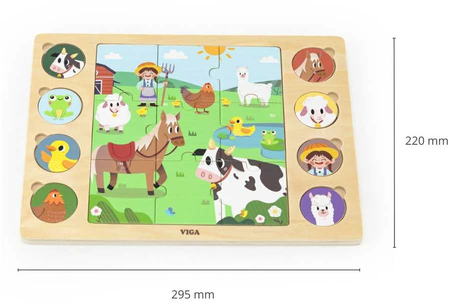 Viga Toys Mediniai dėlionės puzzle VIGA Atspėk iš šešėlio ferma 17 detalių