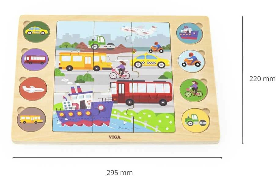 Viga Toys VIGA Medinė Dėlionė Spėk pagal Šešėlį - Transporto Priemonės 17 el.