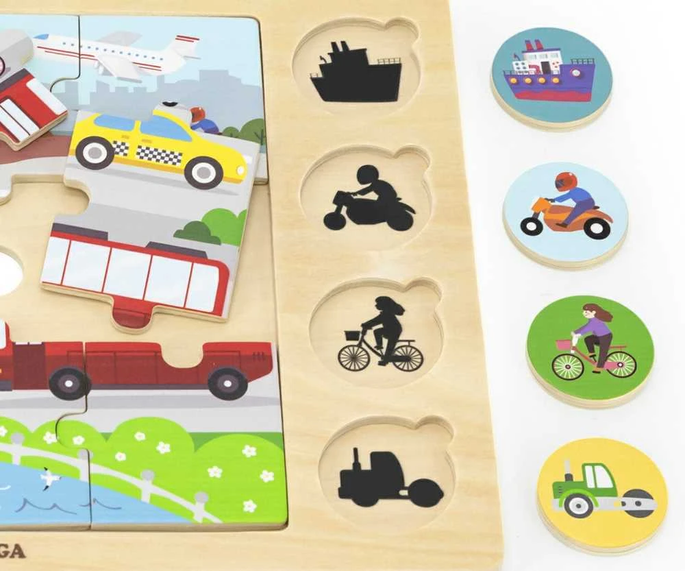 Viga Toys VIGA Medinė Dėlionė Spėk pagal Šešėlį - Transporto Priemonės 17 el.