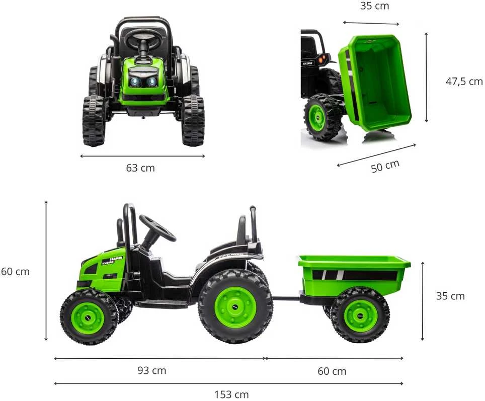 Elektrinis traktorius su priekaba Milly Mally Farmer žalias