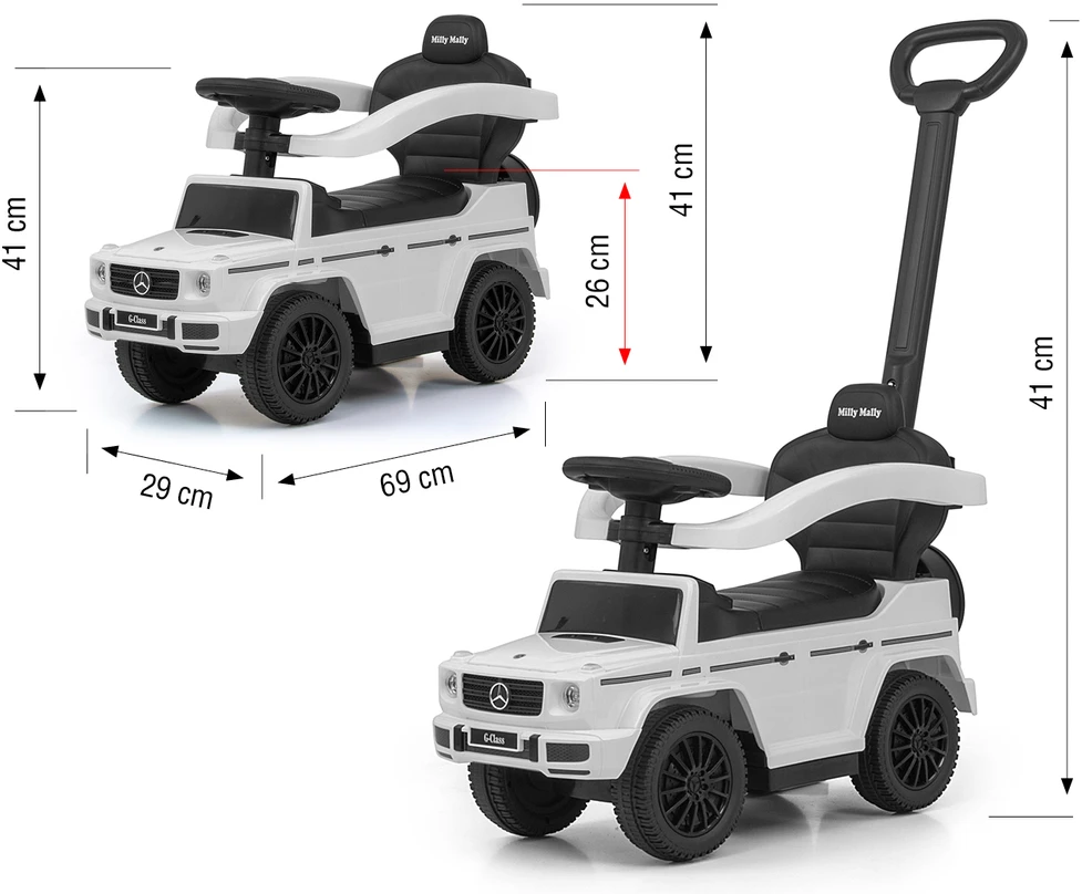 Paspirtukas su vairavimo rankena MERCEDES G350d Milly Mally baltas